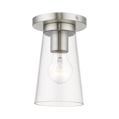 Livex Lighting Cityview Collection  1 Light Brushed Nickel Small Flush Mount in Brushed Nickel 46711-91