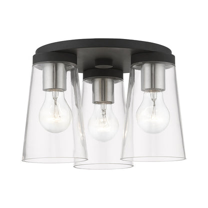 Livex Lighting Cityview Collection  3 Light Black with Brushed Nickel Accents Large Flush Mount in Black with Brushed Nickel Accents 46712-04