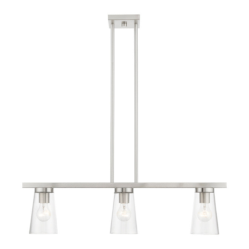 Livex Lighting Cityview Collection  3 Light Brushed Nickel Linear Chandelier in Brushed Nickel 46713-91