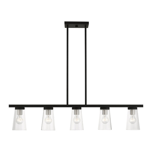 Livex Lighting Cityview Collection  5 Light Black with Brushed Nickel Accents Linear Chandelier in Black with Brushed Nickel Accents 46715-04