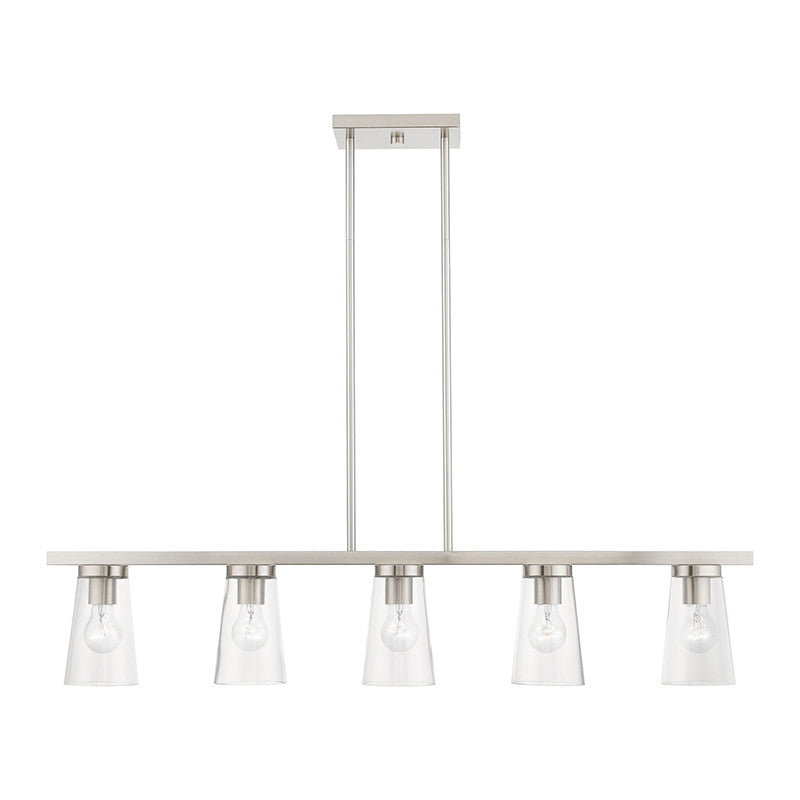 Livex Lighting Cityview Collection  5 Light Brushed Nickel Linear Chandelier in Brushed Nickel 46715-91