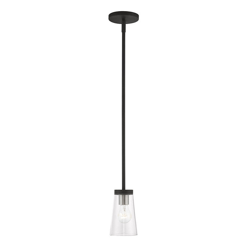 Livex Lighting Cityview Collection  1 Light Black with Brushed Nickel Accents Mini Pendant in Black with Brushed Nickel Accents 46717-04