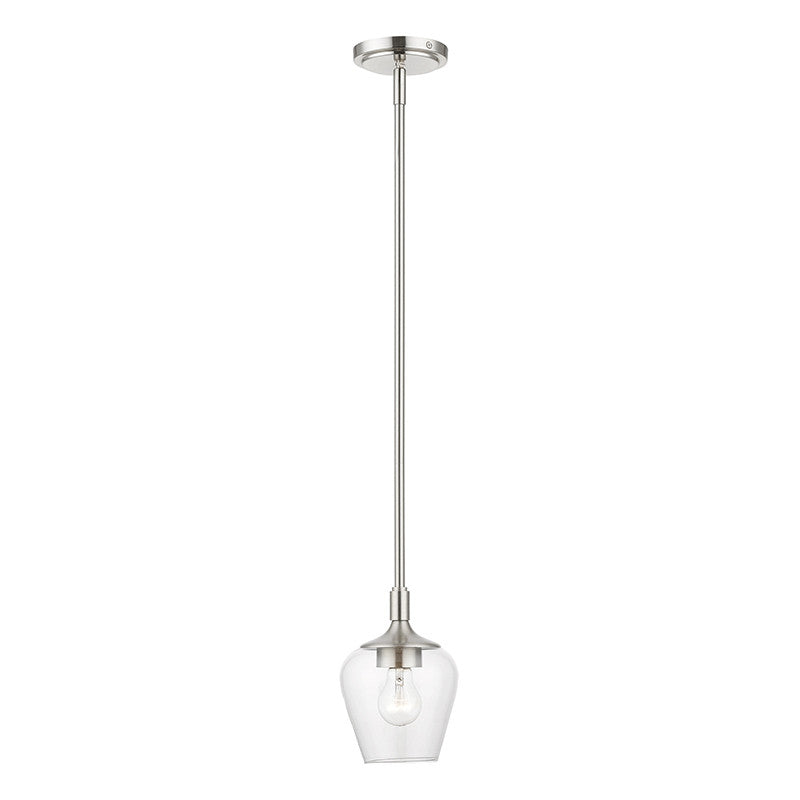 Livex Lighting Willow Collection  1 Light Brushed Nickel Single Pendant in Brushed Nickel 46721-91