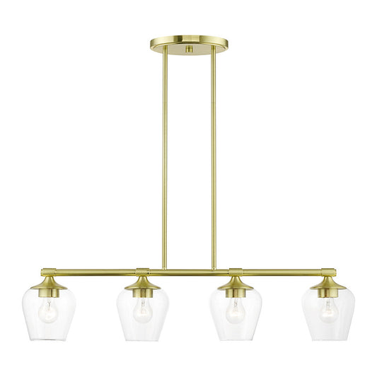 Livex Lighting Willow Collection  4 Light Satin Brass Linear Chandelier in Satin Brass 46724-12