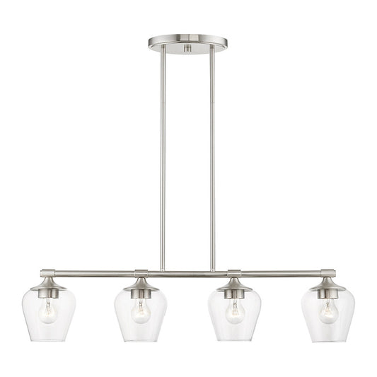 Livex Lighting Willow Collection  4 Light Brushed Nickel Linear Chandelier in Brushed Nickel 46724-91