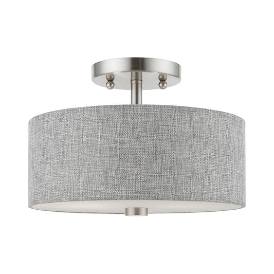 Livex Lighting Dakota Collection  2 Light Brushed Nickel with Shiny White Accents Semi-Flush in Brushed Nickel with Shiny White Accents 46741-91