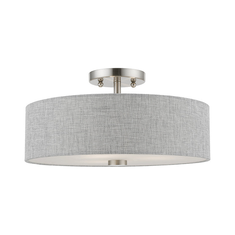 Livex Lighting Dakota Collection  3 Light Brushed Nickel with Shiny White Accents Semi-Flush in Brushed Nickel with Shiny White Accents 46743-91