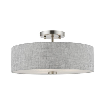 Livex Lighting Dakota Collection  3 Light Brushed Nickel with Shiny White Accents Semi-Flush in Brushed Nickel with Shiny White Accents 46743-91