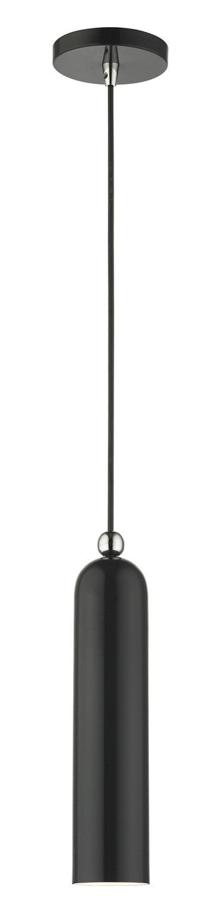 Livex Lighting Ardmore Collection  1 Light Shiny Black Pendant in Shiny Black with Polished Chrome Accents 46751-68