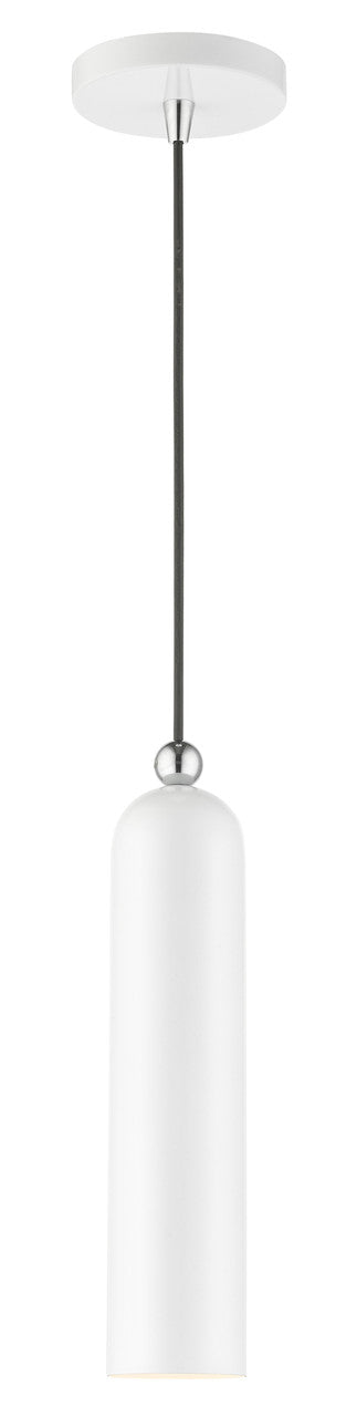 Livex Lighting Ardmore Collection  1 Light Shiny White Pendant in Shiny White with Polished Chrome Accents 46751-69