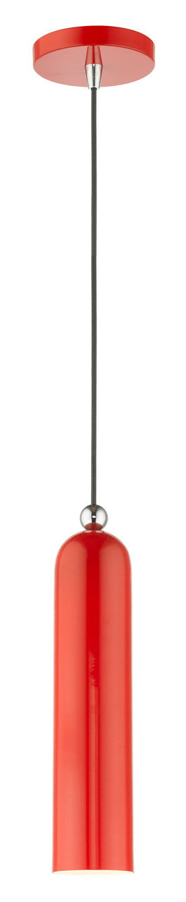 Livex Lighting Ardmore Collection  1 Light Shiny Red Pendant in Shiny Red with Polished Chrome Accents 46751-72