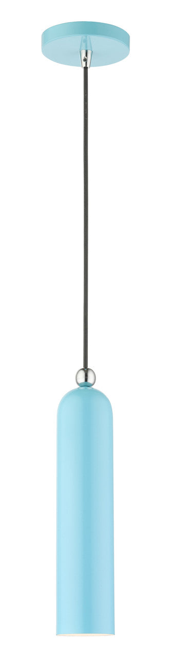 Livex Lighting Ardmore Collection  1 Light Shiny Baby Blue Pendant in Shiny Baby Blue with Polished Chrome Accents 46751-74