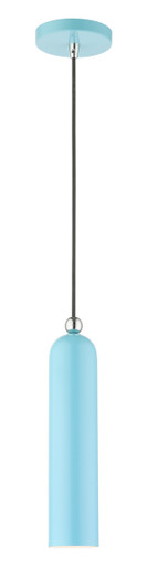 Livex Lighting Ardmore Collection  1 Light Shiny Baby Blue Pendant in Shiny Baby Blue with Polished Chrome Accents 46751-74