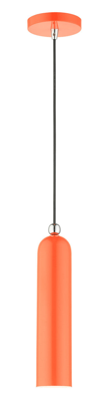 Livex Lighting Ardmore Collection  1 Light Shiny Orange Pendant in Shiny Orange with Polished Chrome Accents 46751-77