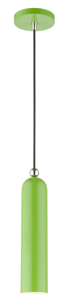 Livex Lighting Ardmore Collection  1 Light Shiny Apple Green Pendant in Shiny Apple Green with Polished Chrome Accents 46751-78