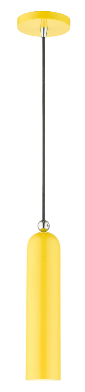 Livex Lighting Ardmore Collection  1 Light Shiny Yellow Pendant in Shiny Yellow with Polished Chrome Accents 46751-82