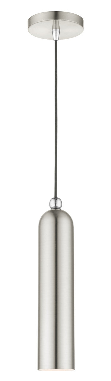 Livex Lighting Ardmore Collection  1 Light Brushed Nickel Pendant in Brushed Nickel with Polished Chrome Accents 46751-91