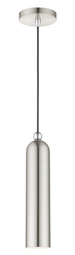 Livex Lighting Ardmore Collection  1 Light Brushed Nickel Pendant in Brushed Nickel with Polished Chrome Accents 46751-91