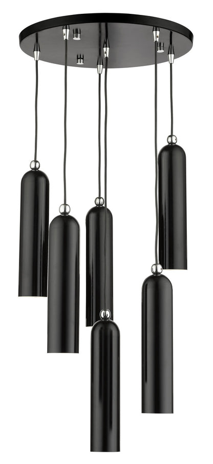 Livex Lighting Ardmore Collection  6 Light Shiny Black Pendant in Shiny Black with Polished Chrome Accents 46756-68