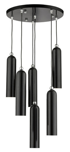 Livex Lighting Ardmore Collection  6 Light Shiny Black Pendant in Shiny Black with Polished Chrome Accents 46756-68