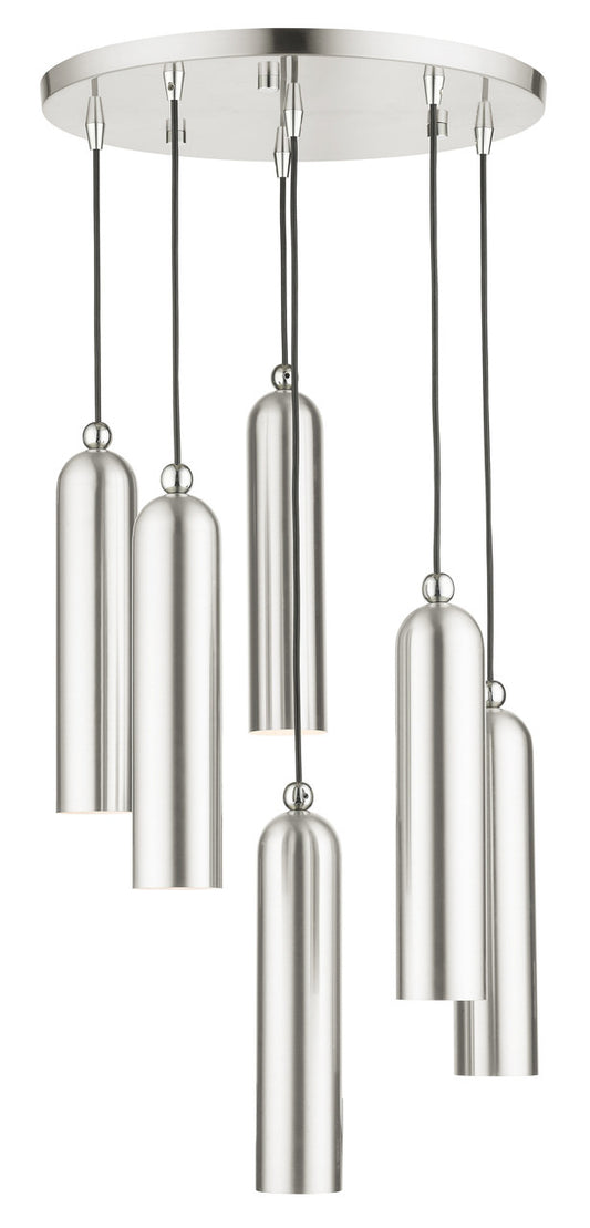 Livex Lighting Ardmore Collection  6 Light Brushed Nickel Pendant in Brushed Nickel with Polished Chrome Accents 46756-91