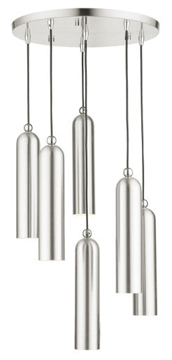 Livex Lighting Ardmore Collection  6 Light Brushed Nickel Pendant in Brushed Nickel with Polished Chrome Accents 46756-91