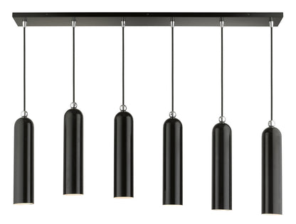 Livex Lighting Ardmore Collection  6 Light Shiny Black Linear Pendant in Shiny Black with Polished Chrome Accents 46757-68