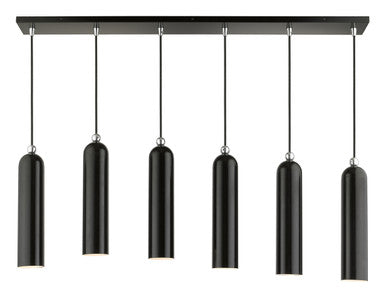 Livex Lighting Ardmore Collection  6 Light Shiny Black Linear Pendant in Shiny Black with Polished Chrome Accents 46757-68