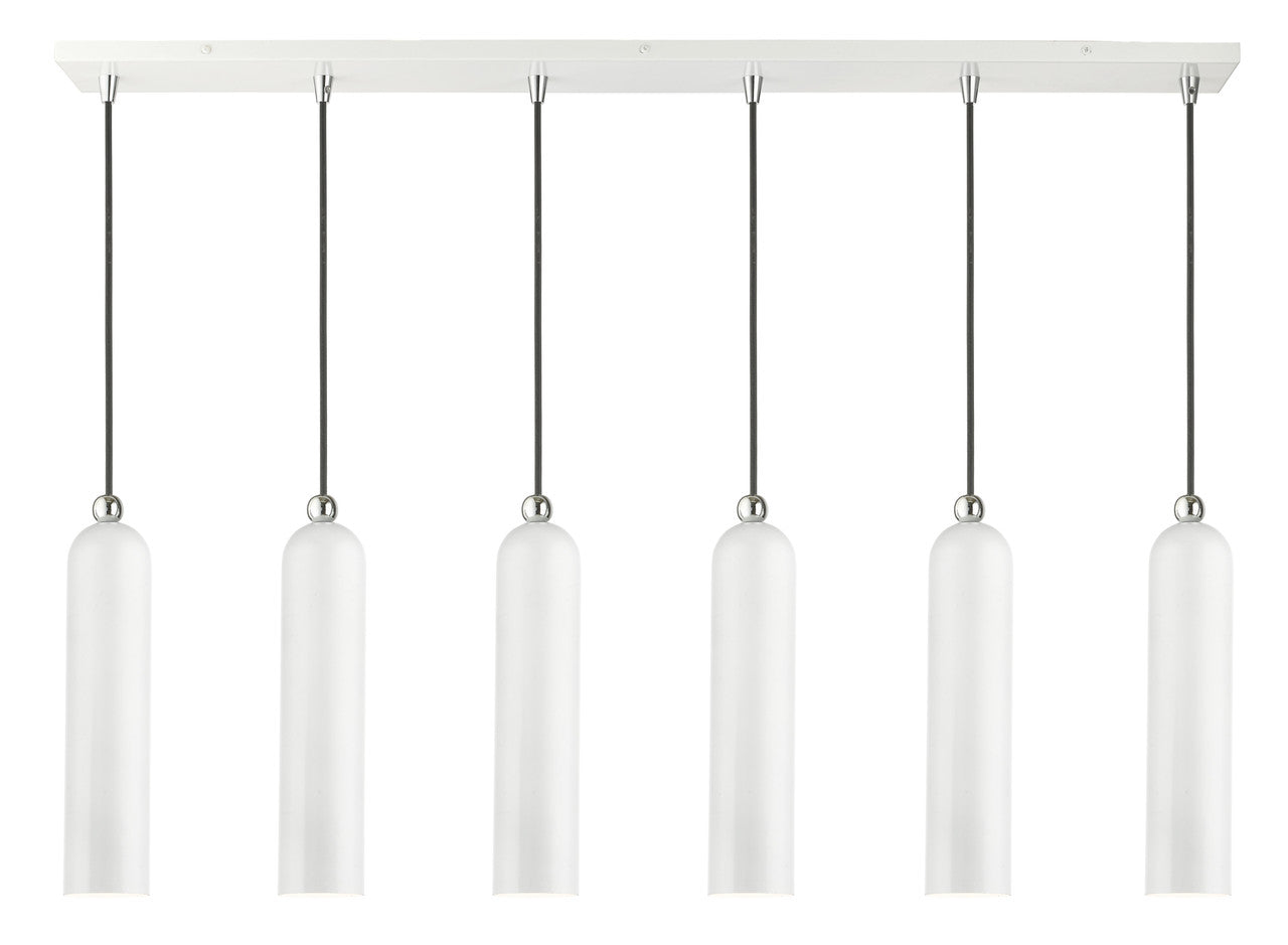 Livex Lighting Ardmore Collection  6 Light Shiny White Linear Pendant in Shiny White Finish with Polished Chrome Accents 46757-69