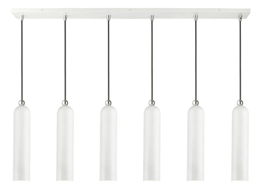 Livex Lighting Ardmore Collection  6 Light Shiny White Linear Pendant in Shiny White Finish with Polished Chrome Accents 46757-69