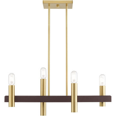 Livex Lighting Helsinki Collection 4 Lt Satin Brass & Bronze Linear Chandelier in Satin Brass with Bronze Accents 46864-12