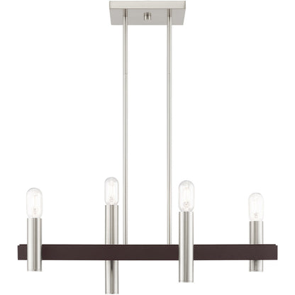 Livex Lighting Helsinki Collection 4 Lt Brushed Nickel & Bronze Linear Chandelier in Brushed Nickel with Bronze Accents 46864-91