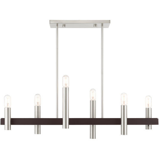 Livex Lighting Helsinki Collection 6 Lt Brushed Nickel & Bronze Linear Chandelier in Brushed Nickel with Bronze Accents 46866-91