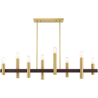 Livex Lighting Helsinki Collection 8 Lt Satin Brass & Bronze Linear Chandelier in Satin Brass with Bronze Accents 46868-12