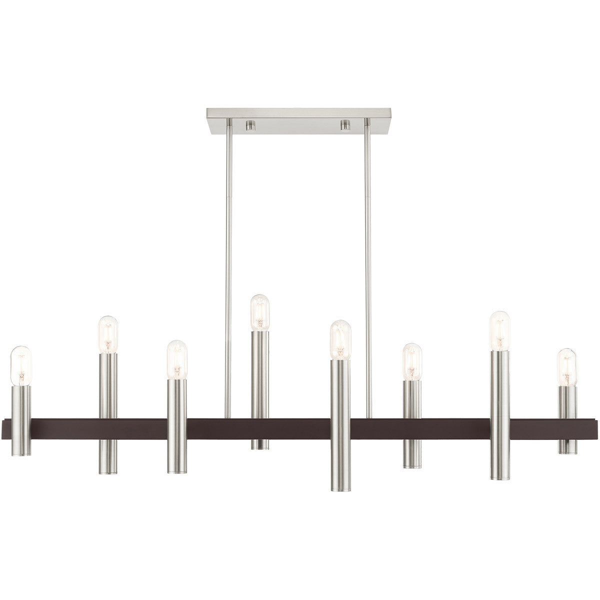 Livex Lighting Helsinki Collection 8 Lt Brushed Nickel & Bronze Linear Chandelier in Brushed Nickel with Bronze Accents 46868-91