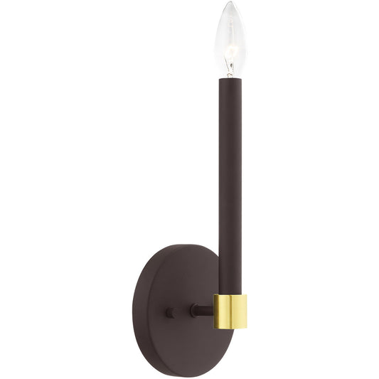 Livex Lighting Karlstad Collection 1 Lt Bronze Wall Sconce in Bronze with Satin Brass Accents 46881-07