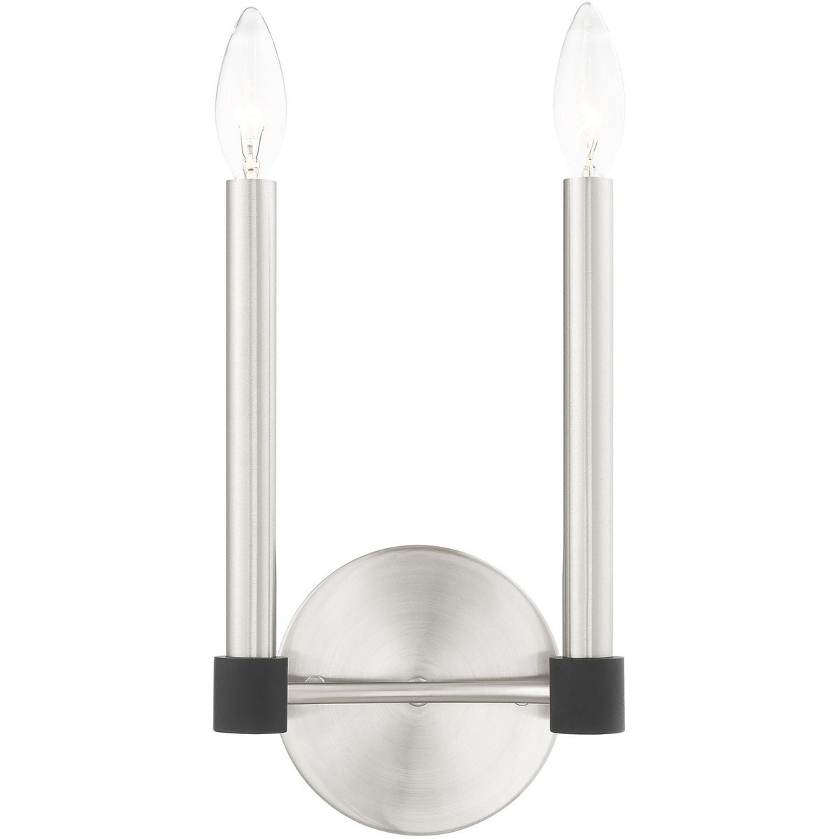 Livex Lighting Karlstad Collection 2 Lt Brushed Nickel Wall Sconce  in Brushed Nickel with Satin Brass Accents 46882-91