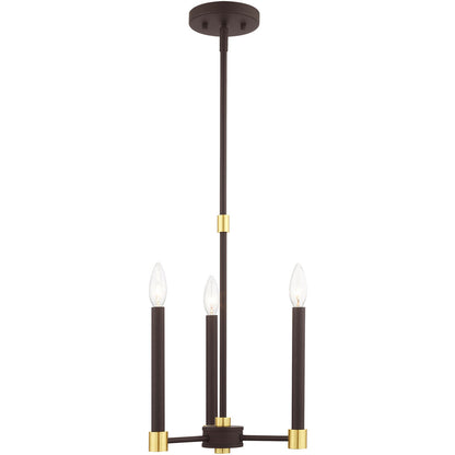 Livex Lighting Karlstad Collection 3 Lt Bronze Chandelier  in Bronze with Satin Brass Accents 46883-07