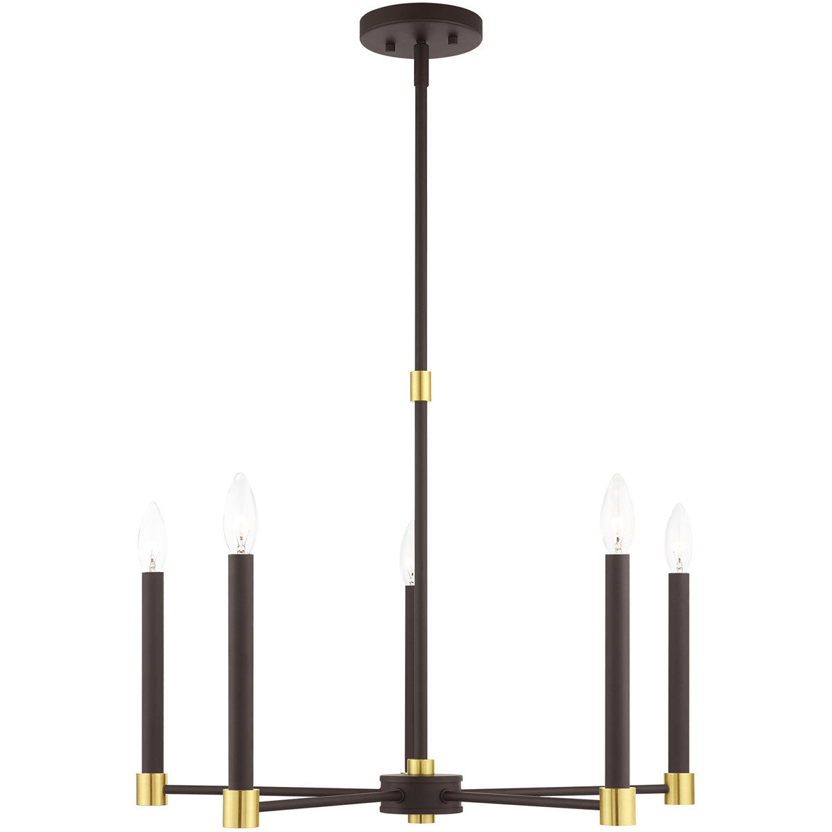 Livex Lighting Karlstad Collection 5 Lt Bronze Chandelier in Bronze with Satin Brass Accents 46885-07