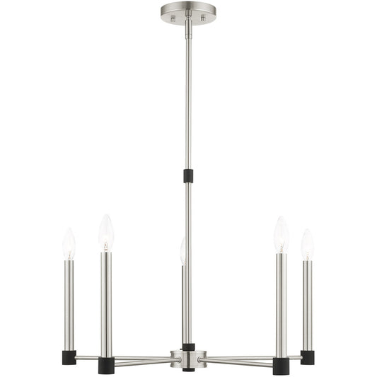 Livex Lighting Karlstad Collection 5 Lt Brushed Nickel Chandelier in Brushed Nickel with Satin Brass Accents 46885-91