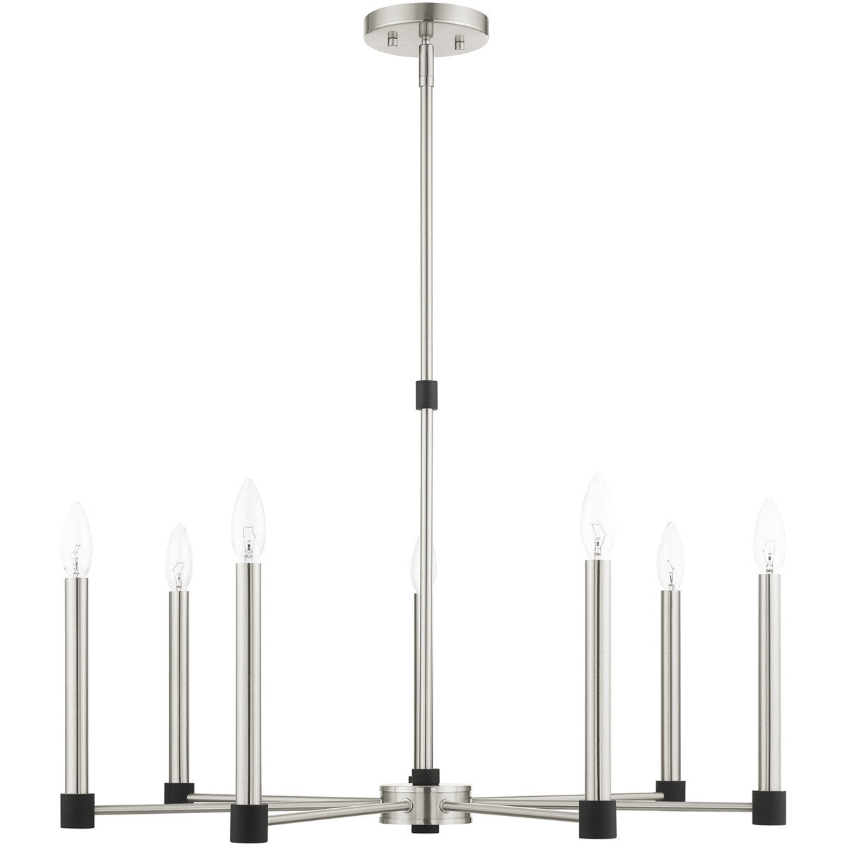 Livex Lighting Karlstad Collection 7 Lt Brushed Nickel Chandelier in Brushed Nickel with Satin Brass Accents 46887-91