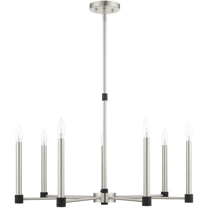 Livex Lighting Karlstad Collection 7 Lt Brushed Nickel Chandelier in Brushed Nickel with Satin Brass Accents 46887-91