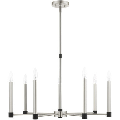 Livex Lighting Karlstad Collection 7 Lt Brushed Nickel Chandelier in Brushed Nickel with Satin Brass Accents 46887-91