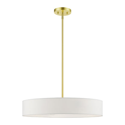 Livex Lighting Venlo Collection  4 Light Satin Brass with Shiny White Accents Medium Drum Pendant in Satin Brass with Shiny White Accents 46924-12