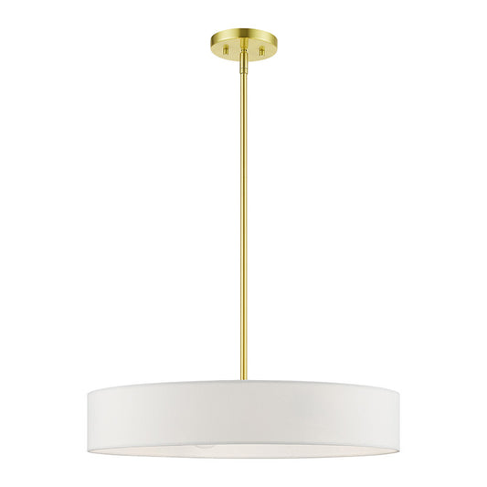 Livex Lighting Venlo Collection  4 Light Satin Brass with Shiny White Accents Medium Drum Pendant in Satin Brass with Shiny White Accents 46924-12