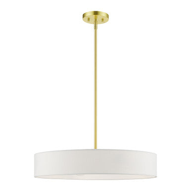 Livex Lighting Venlo Collection  4 Light Satin Brass with Shiny White Accents Medium Drum Pendant in Satin Brass with Shiny White Accents 46924-12