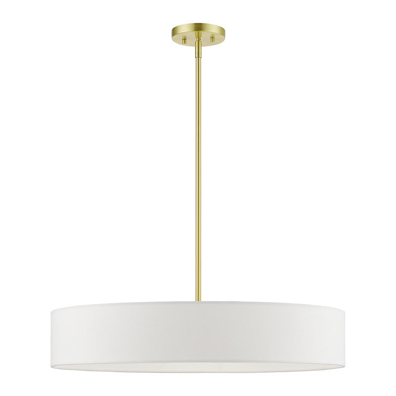 Livex Lighting Venlo Collection  5 Light Satin Brass with Shiny White Accents Large Drum Pendant in Satin Brass with Shiny White Accents 46925-12