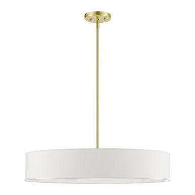 Livex Lighting Venlo Collection  5 Light Satin Brass with Shiny White Accents Large Drum Pendant in Satin Brass with Shiny White Accents 46925-12