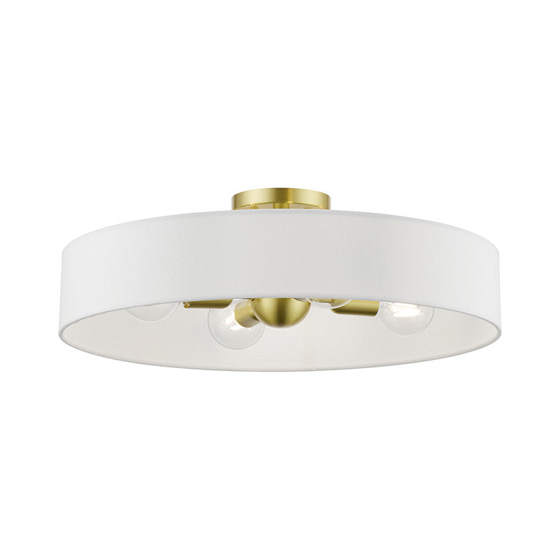 Livex Lighting Venlo Collection  4 Light Satin Brass with Shiny White Accents Large Semi-Flush in Satin Brass with Shiny White Accents 46928-12