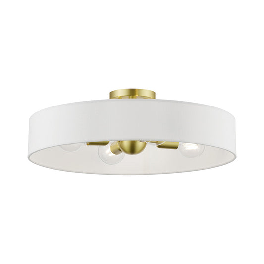 Livex Lighting Venlo Collection  4 Light Satin Brass with Shiny White Accents Large Semi-Flush in Satin Brass with Shiny White Accents 46928-12